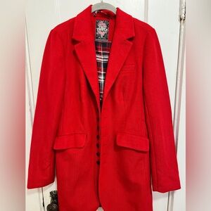 FREE PEOPLE Up The Hill Mid Length Coat Jacket Red Plaid Interior VINTAGE